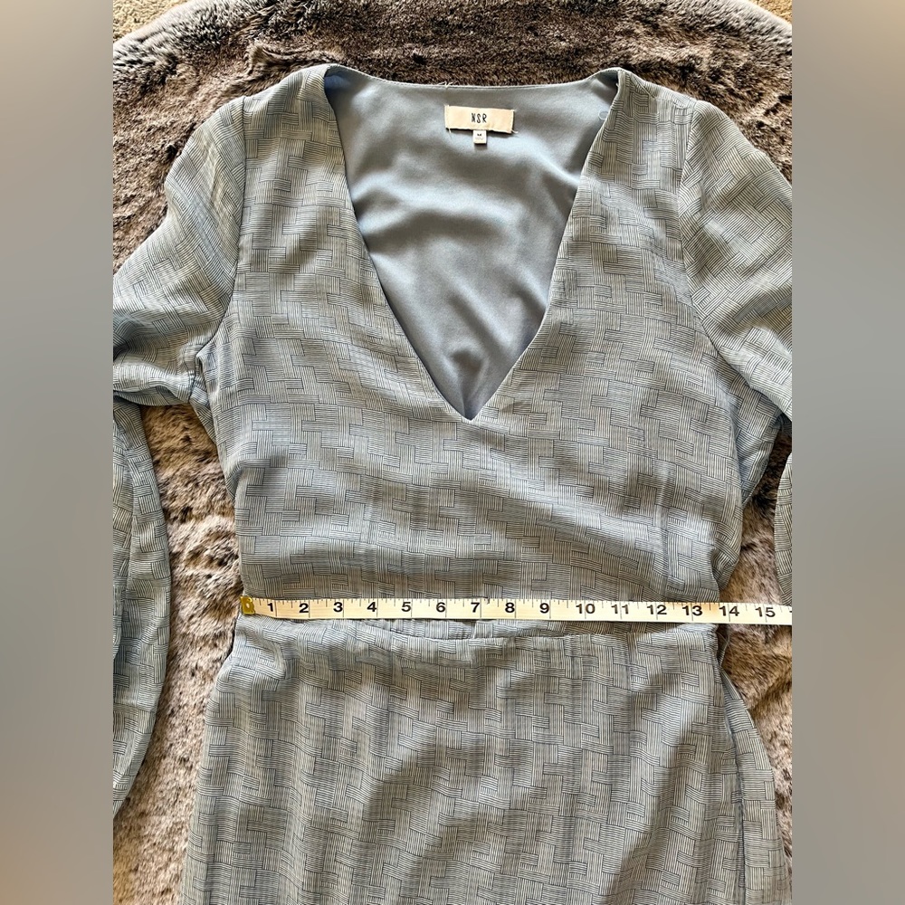 NWOT Light Blue Overlay Sheer Dress, by NSR, Hi low, Sheer Long sleeves, Medium - Picture 13 of 15